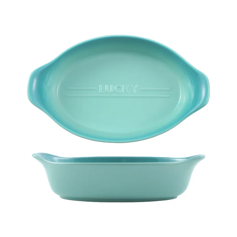 Creative Colorful Ceramic Boat Plate Household Oval Snack Bowl Oven Suitable for Fruit Salad Baked Rice Plate