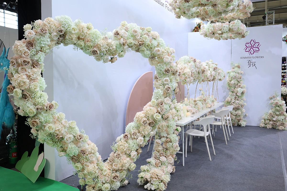 Bespoke Artificial Decorative Flower Arrangement Reception Heart Gate Stage Backdrop Frame Arch Stand