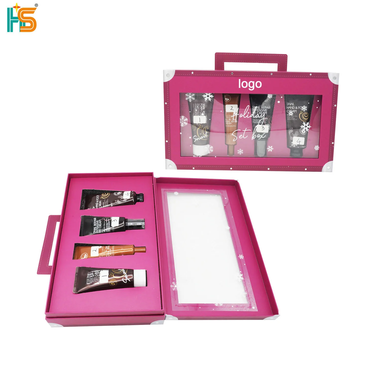 Luxury Elegant Pink Cardboard Window Cosmetic Case Makeup Storage Box With Handle