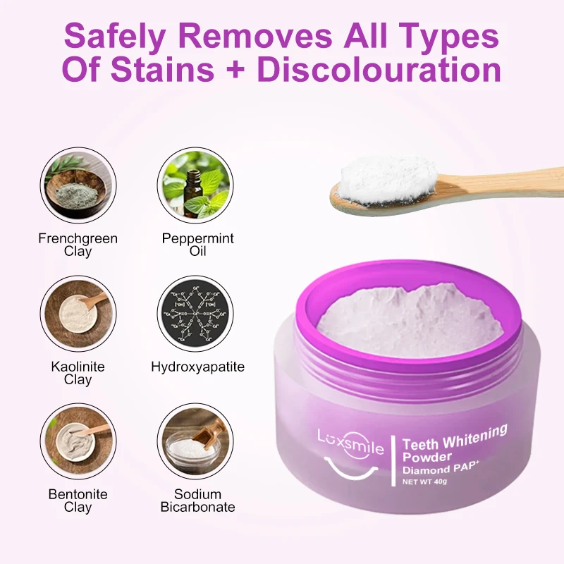 Private Label OEM 3 Day Mint Peroxide Free Non Sensitive Tooth Whiten Powder Strong Pap Organic Powder Strong Whitening Teeth