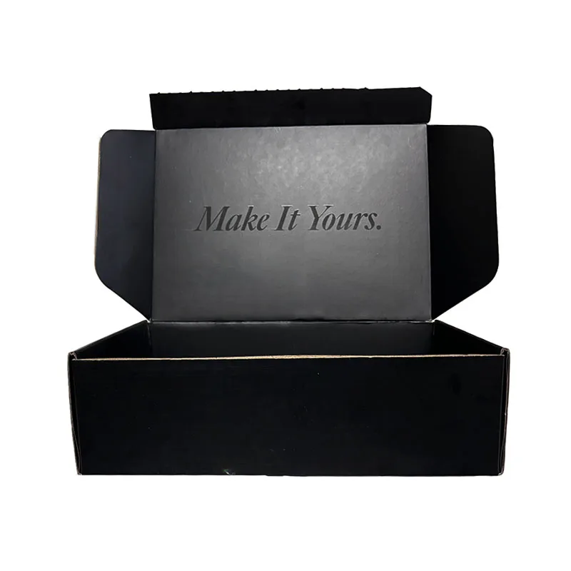 Hot Sale Black Foil Customized Corrugated Box Logo Cool Kraft Paper Box Garments Packaging Gift Mailing Box WIth Tear Strip