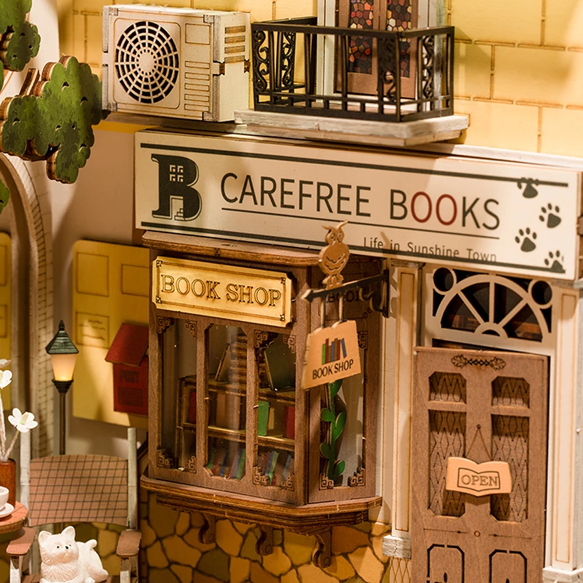 Robotime Rolife Book Nook TGB02 3D Wooden Sunshine Town Puzzle DIY Miniature Doll House