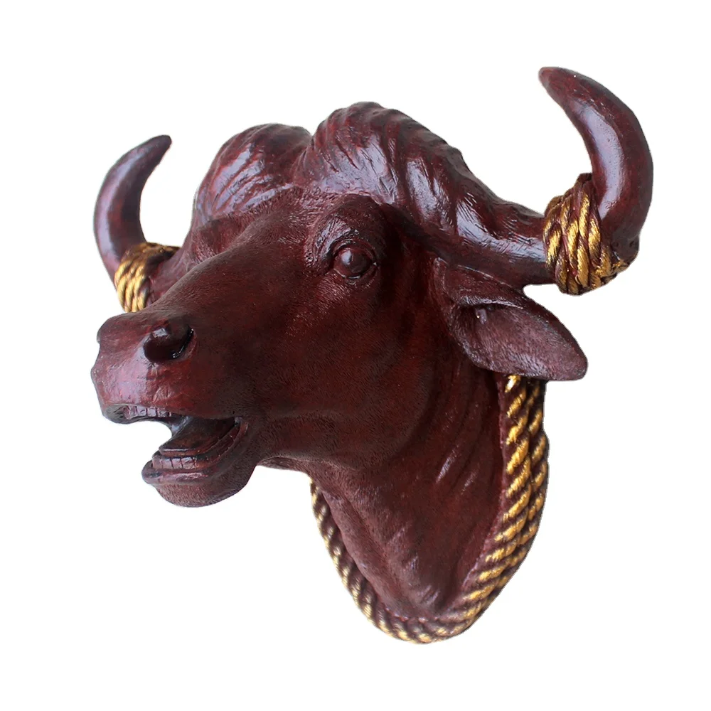 Antique Bronze Resin Bull Head Sculpture for Wall Decor Handing