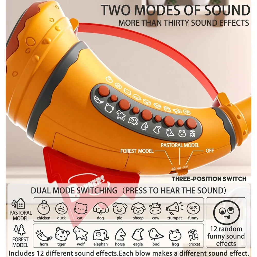 Outdoor discovery animal caller toy kids hunting toy blowing whistle horn with 2 mode 30 kinds of realistic animal sound effects