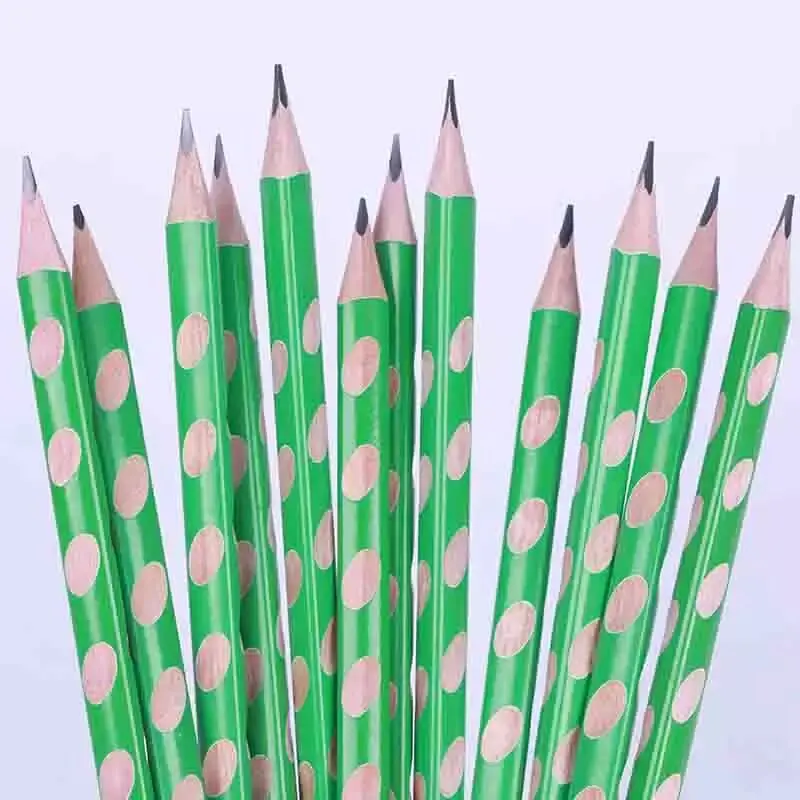 promotional wood triangle HB 2B pencil with hole and eraser stationery pencil set 12 pcs in paper box