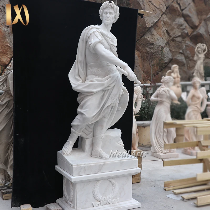 Custom Large Outdoor Garden Decoration Handcarved Famous Roman Augustus Sculpture Life Size White Marble Julius Caesar Statue
