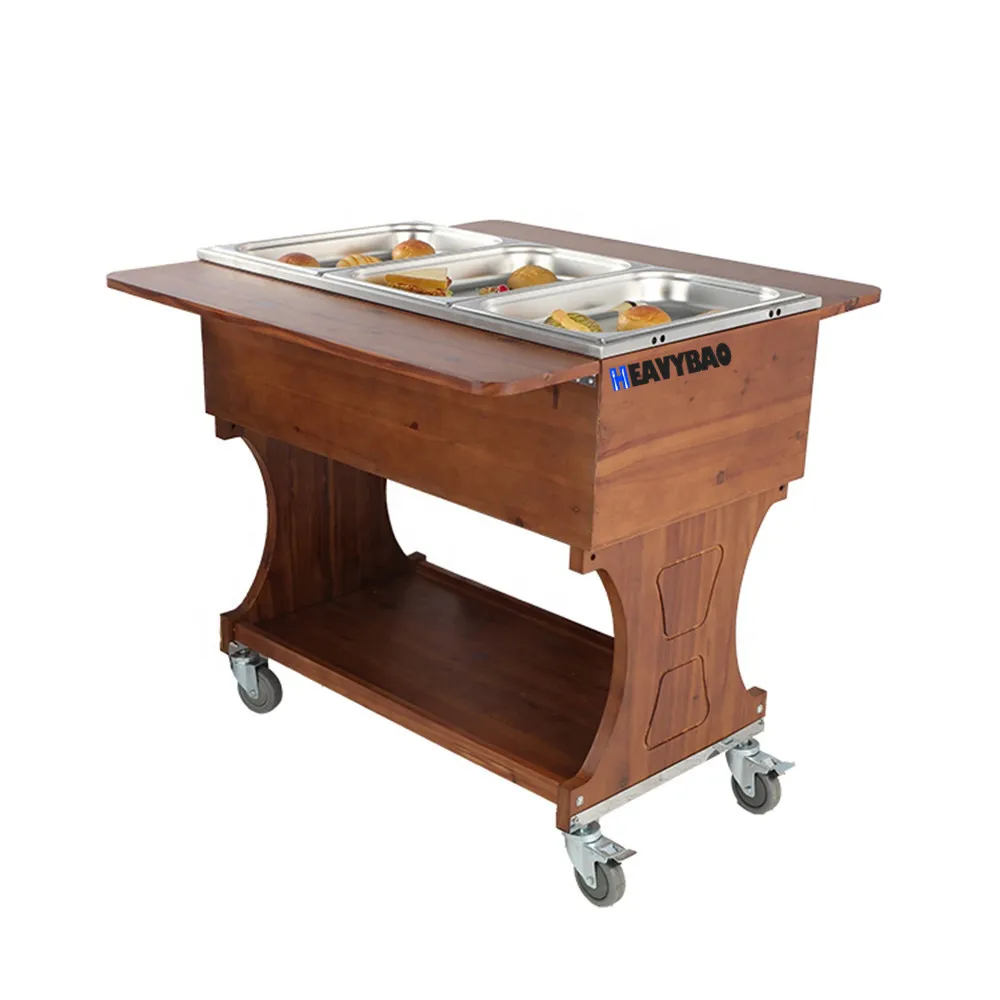 Heavybao Commercial Wooden GN Food Pan Serving Thermos Trolley For Keeping Food Warm Food Serving Cart With Wheels