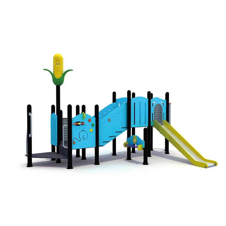 Custom Amusement Park Outdoor Kids Plastic Slide Playground Equipment With Rock Climbing Wall Board