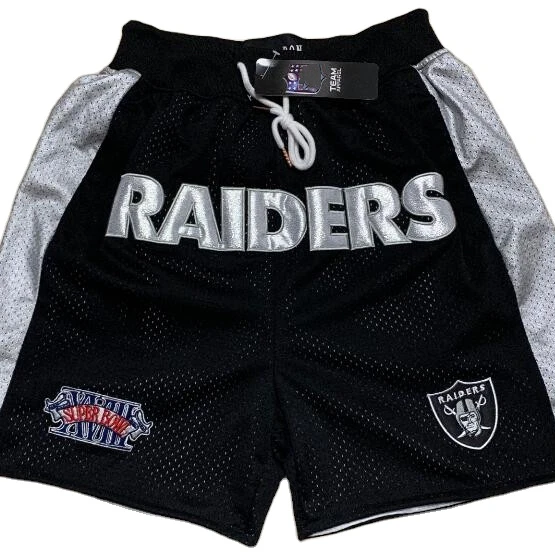 N FL Raider s Black Mesh Breathable High Quality Basketball Shorts Pocket Zippered Embroidered Sports Shorts Mens Shorts