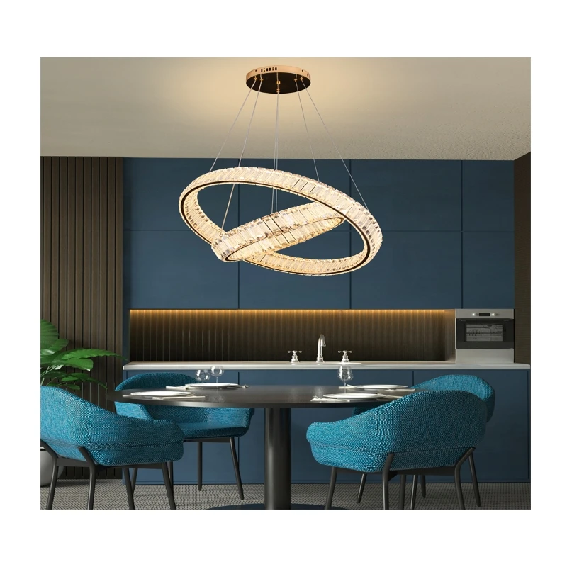 Wholesale 2 Round Ring Modern Crystal With Metal Frame Popular Hanging Lights Chandelier For Home Decoration