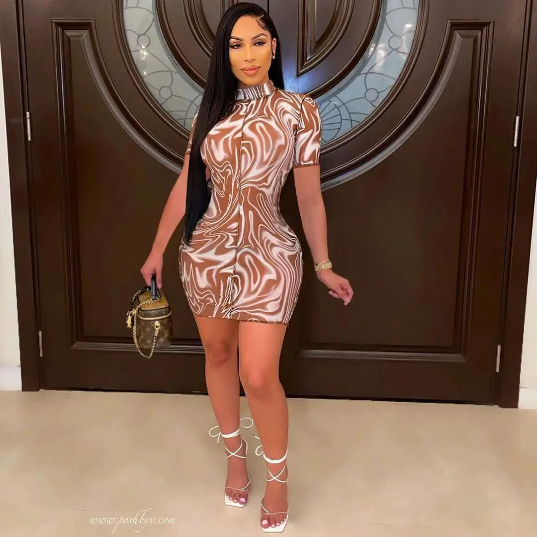 
Yuesaimeidi Mini Dresses Short Sleeve Turtleneck Package Hip Skin Casual Streetwear Pencil Dress 