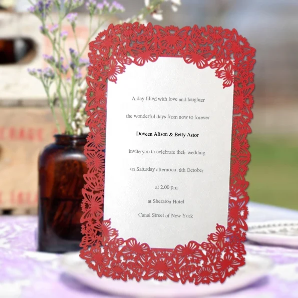 Laser cut fancy wedding menu invitation cards with printing service