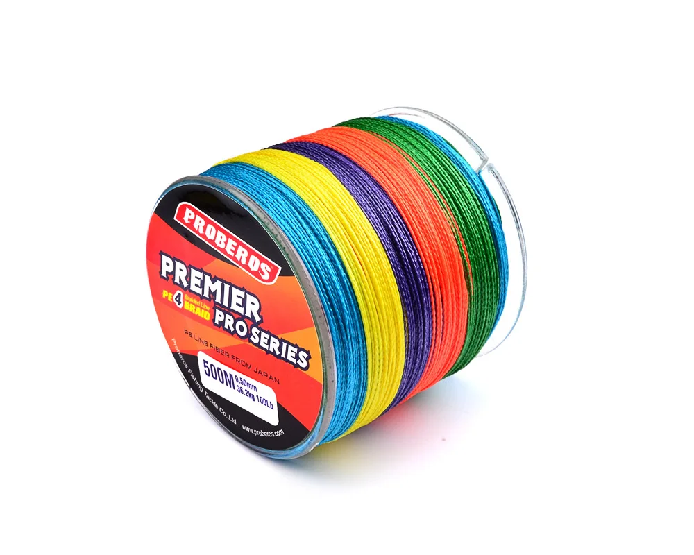 ZHUO RUN rainbow Saltwater Fishing Gear For Sale 6LB-100LB 4 Strands 500M PE Braided Fishing Line