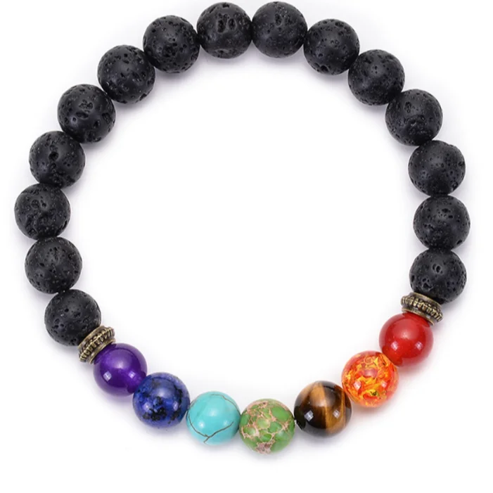 
Top sellers 2020 amazon essential oil accessories healing stones jewelry chakra lava yoga mala crown beads bracelet for gift 