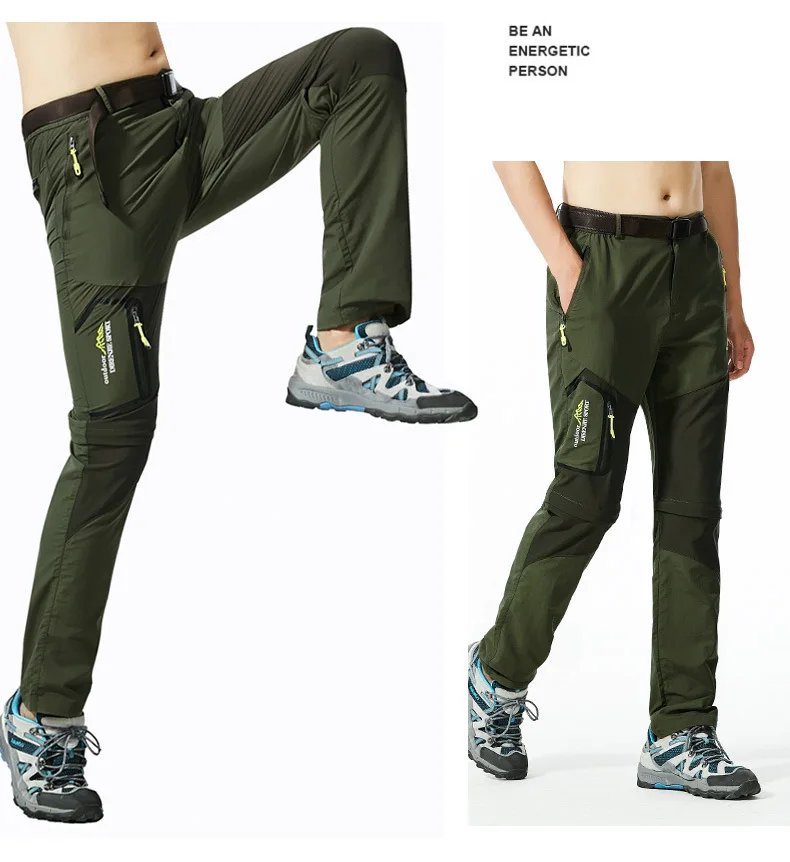 Nylon Spandex Quick Dry Stretchy Hiking Camping Pants Lightweight Breathable Patchwork Detachable Leg Outdoor Trekking Pants