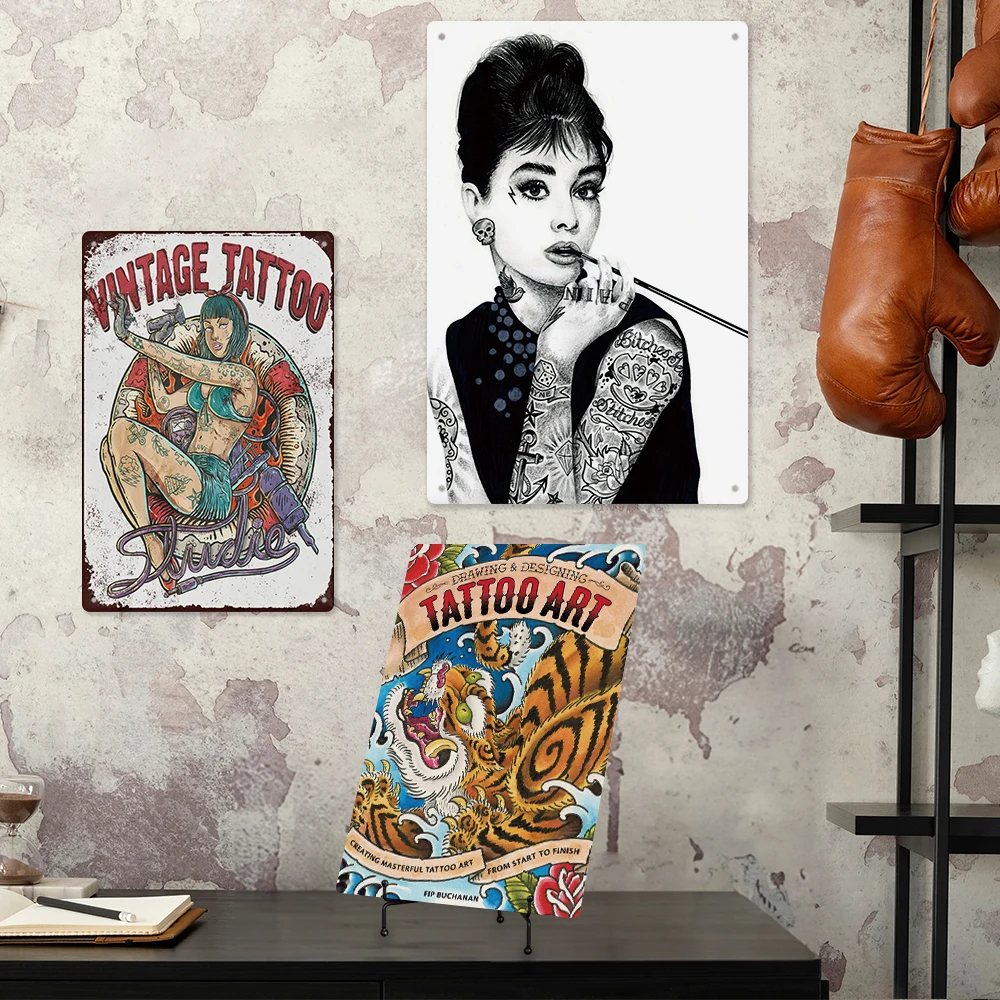 Putuo Decor Tattoo Metal Poster Retro Tin Sign Bar Pub Club Tattoo Shop Man Cave Decor Vintage Sign