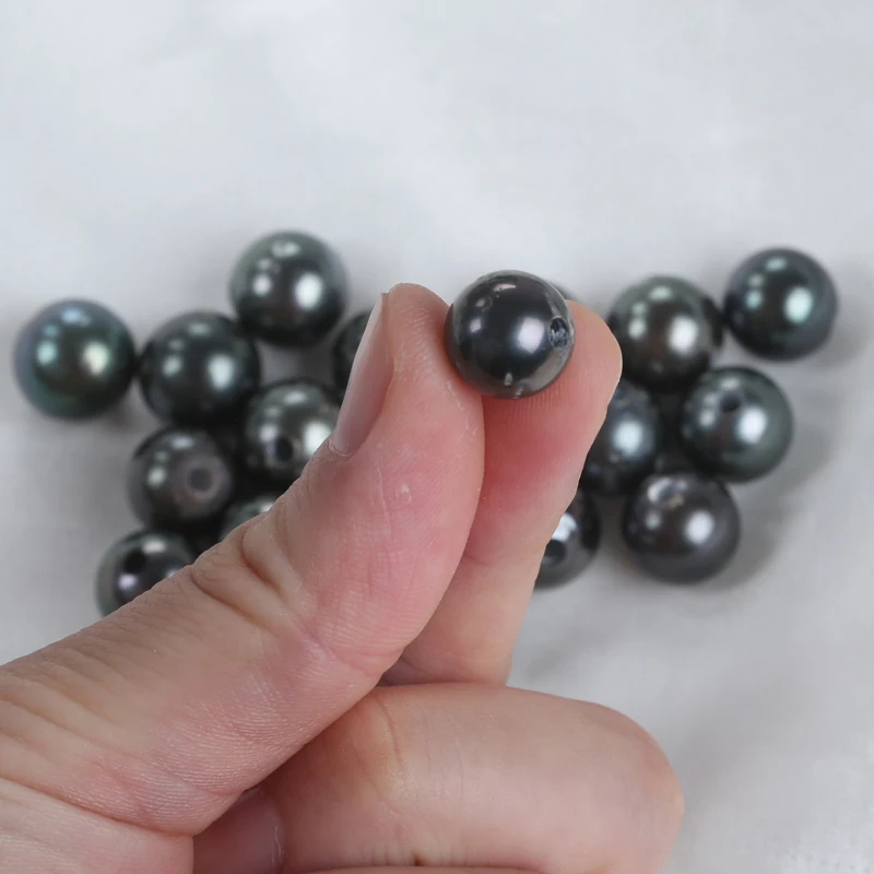 2.5mm Hole Size 11-12mm A Natural Black Real Seawater Saltwater Loose Round Tahitian Pearl Beads
