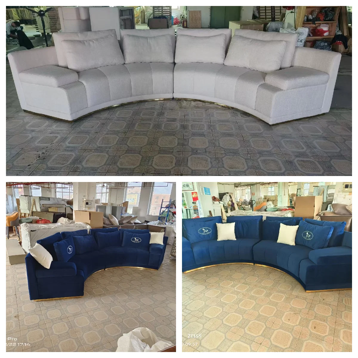 Tufted velvet half round curved customized sitting furniture couches luxury living room sofas set