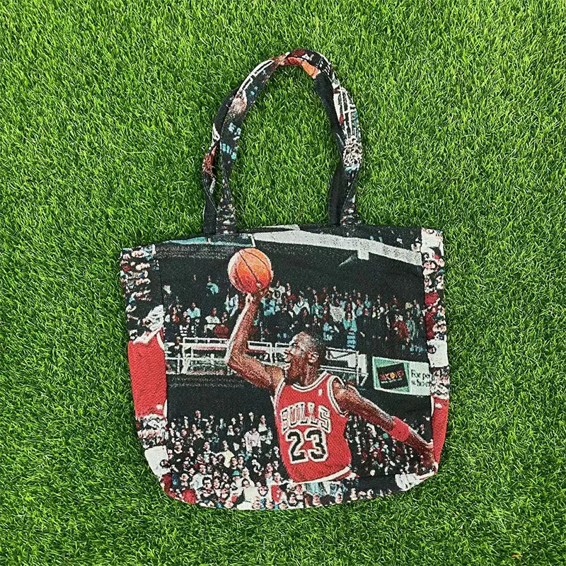 New Arrived Custom Large Tapestry Tote Bag With Sports things Fold able Shopping Bag