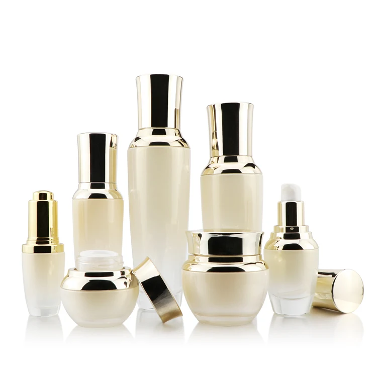 Cosmetic packaging luxury gold cosmetic containers set 50g glass cream jar 100ml 120ml bottle jars