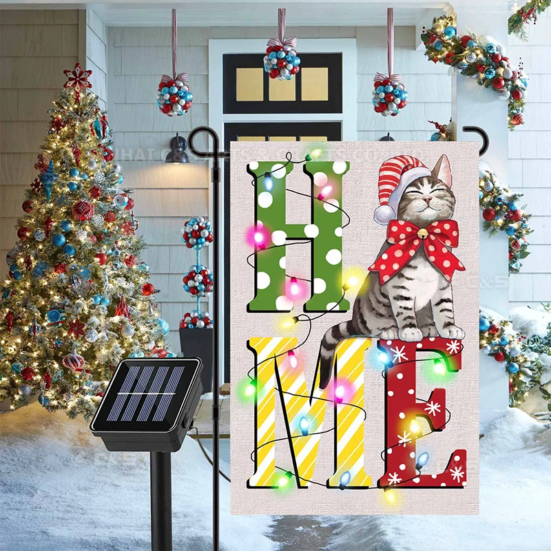 Festival Seasonal 12x18 Led Solar 8 model witch Merry Christmas Wholesale Good Quality Garden Flag Double Sided Decoration