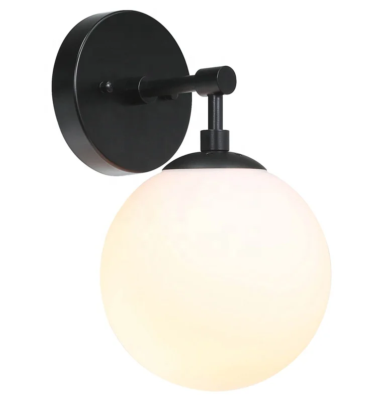 Factory Supply White Glass Ball Wall Light Matte Black Sconce Fixtures Modern Decorative Wall Lamp