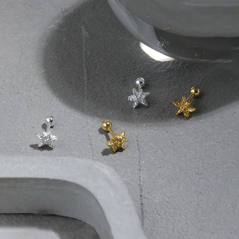 helix cartilage conch tragus 18K Gold and Silver Screw Back Earrings Star Ball Screw Back Stud Earrings
