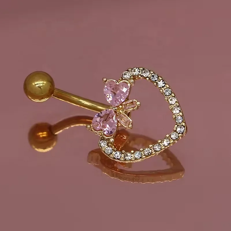 Getta wholesale 316L stainless steel navel ring cute heart butterfly belly button bars piercing jewelry bulk