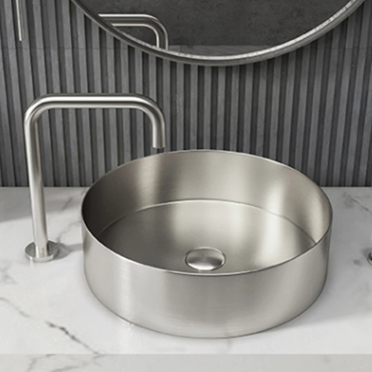hotel restaurant round stainless steel brushed wash above counter topmount washroom bathroom sinks