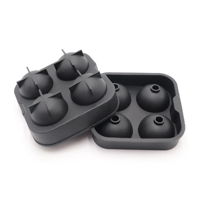 Amazon hot sell silicone 4.5 cm round ice ball maker mold for whiskey ice cube tray with 4 capacity Silicone Ice Ball Maker