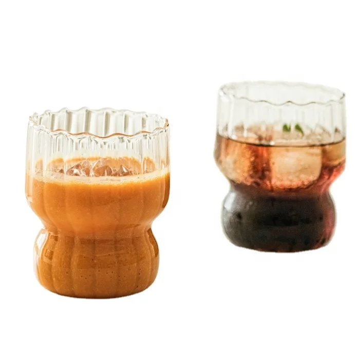 Cute Striped Chubby Cup Home Ice Cream Cup Milk Breakfast Oat High Borosilicate Glass Water Cup