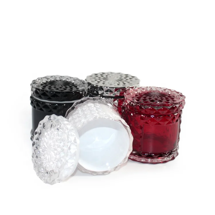 LANGXU silver gold red 50ml luxury hot sale painted gel cut hobnail emboss glass candle jars