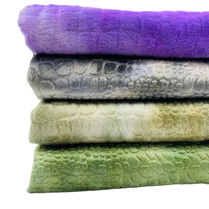 Tie-dye embossed rabbit short plush cloth fabric autumn winter clothing fabric crocodile turtle dinosaur plush fabric