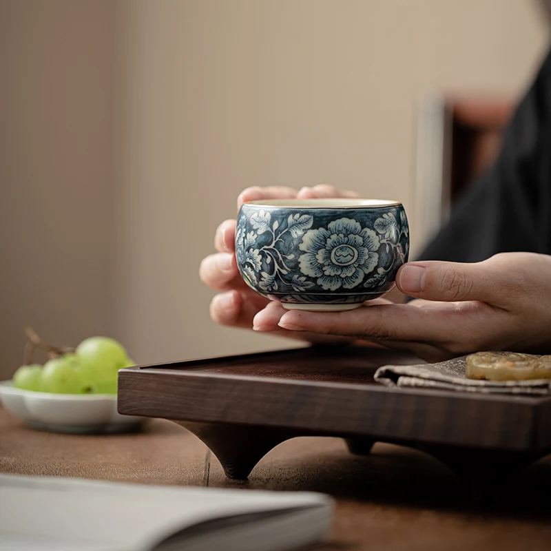 Ru Kiln Open-Handled Kung Fu Tea Set Small Porcelain Ceramic Cup with Classic Design Enjoy Taste with Included Gift Box
