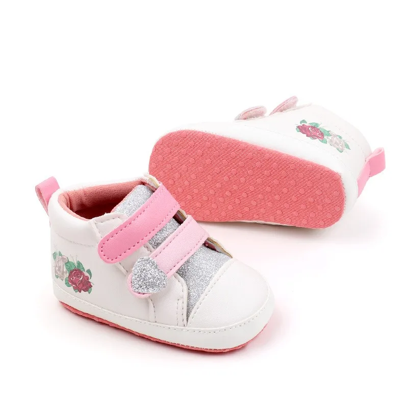 Unisex Baby Casual High Top Shoes with Double Hook Loop Rose Print Pattern in Different Colors for Fall Winter Spring Summer
