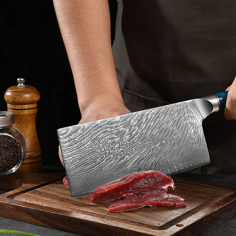 Factory Price Chef Knife sets with Blue Resin Handle Carbon Steel Kitchen knife Damascus Knife