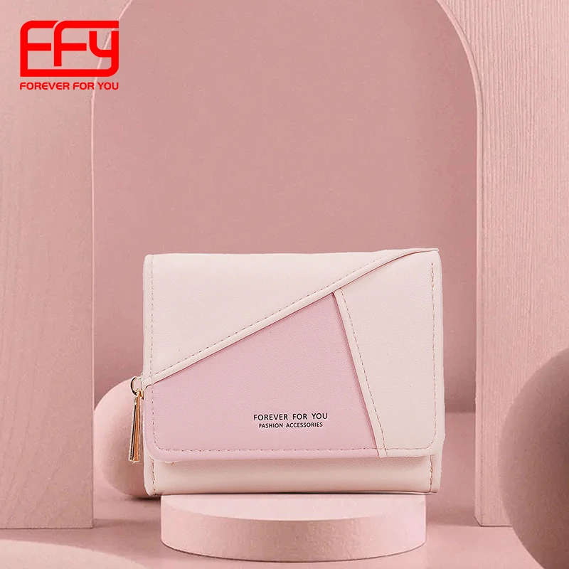 2021 New Design Young Girl Wallet   Pu Leather Women Wallet With Coin Bag  Three Folder Wallet