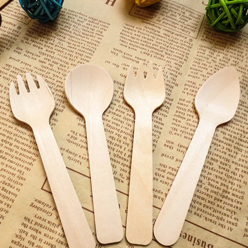 Natural biodegradable bulk birch wood spoon/forks/knives disposable wooden cutlery