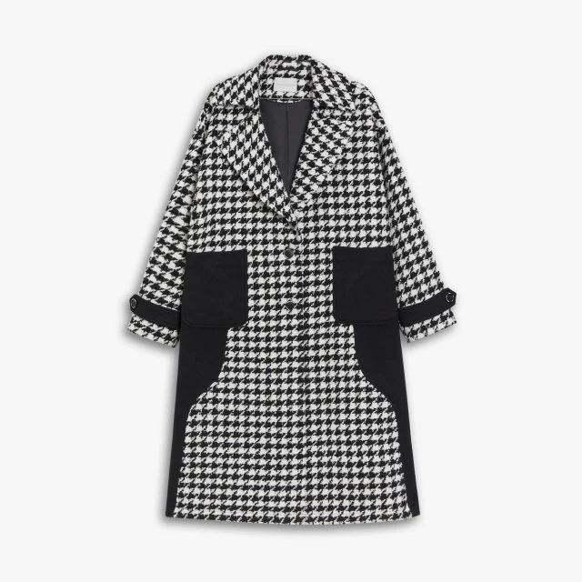 new design custom casual oversized long sleeve houndstooth fall trench coat for women