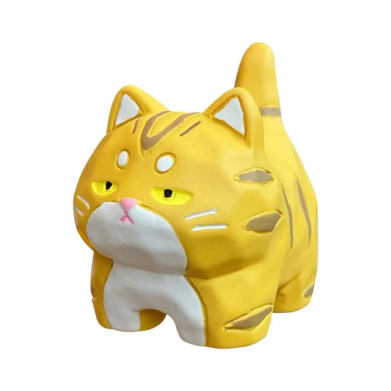 Wood carving standing kitten resin doll ornament cute home desktop decoration