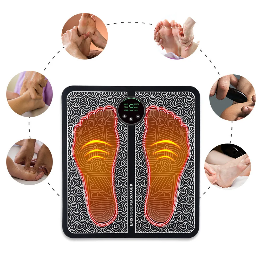 EMS Foot Massager 12 Modes 19 Levels Pad Muscle Stimulation Foot Massager Mat Health Care Foldable Massage
