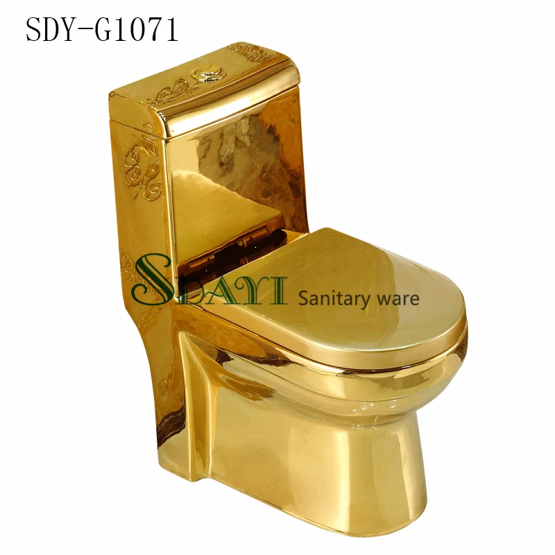 SDAYI Sanitary Ware Gold Color Toilet Wc Bathroom Gold Plated Toilet Bowl Ceramic Washdown Toilet Gold