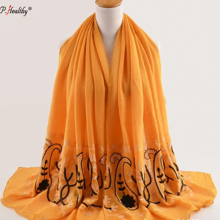 Hot Cashew Flowers Embroidered Cotton Scarfs Wholesale Dubai Muslim Arab Women Scarves Hijab