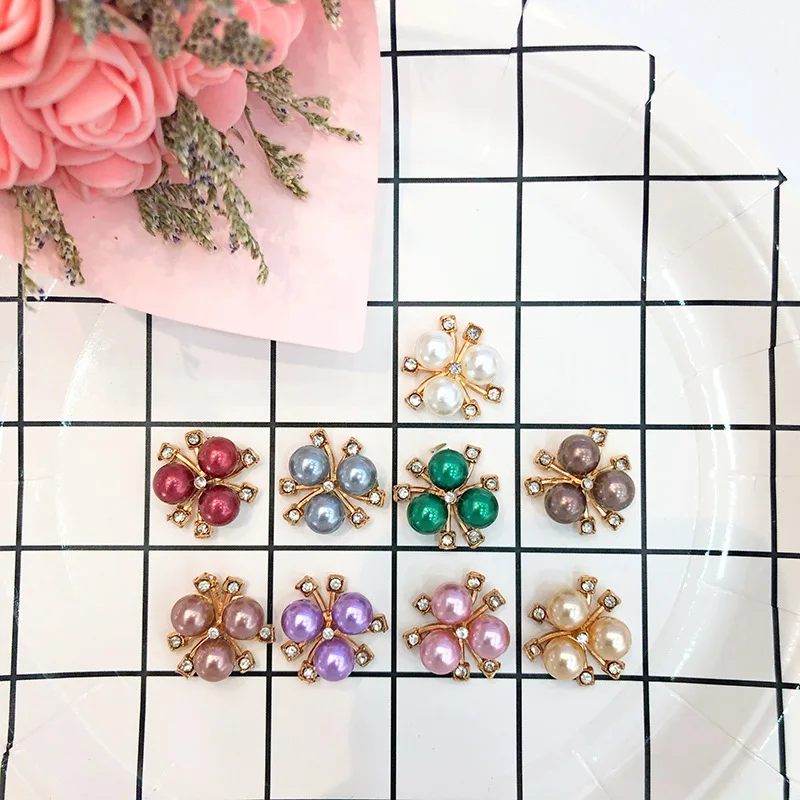 SINRONG Pearl Rhinestone Buttons Rhinestone Buttons Faux Pearl Embellishments Alloy Pearl Floral Brooch For Craft