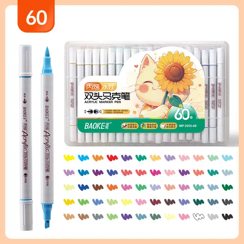 12 24 36 48 60 Colors Bright Highlighters Dual Tip Acrylic Paint Brush Pen Sets Marker Pen