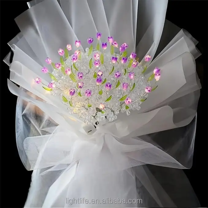 New Arrival LED Tulip Flowers Lamp DIY Handcraft Acrylic Artificial Tulip Bouquet Beautiful Tulip Glowing Bouquet with Light