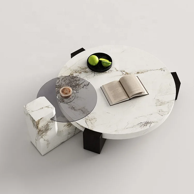 Luxury coffee table Living room furniture combinationu Round rond Marble coffee table set
