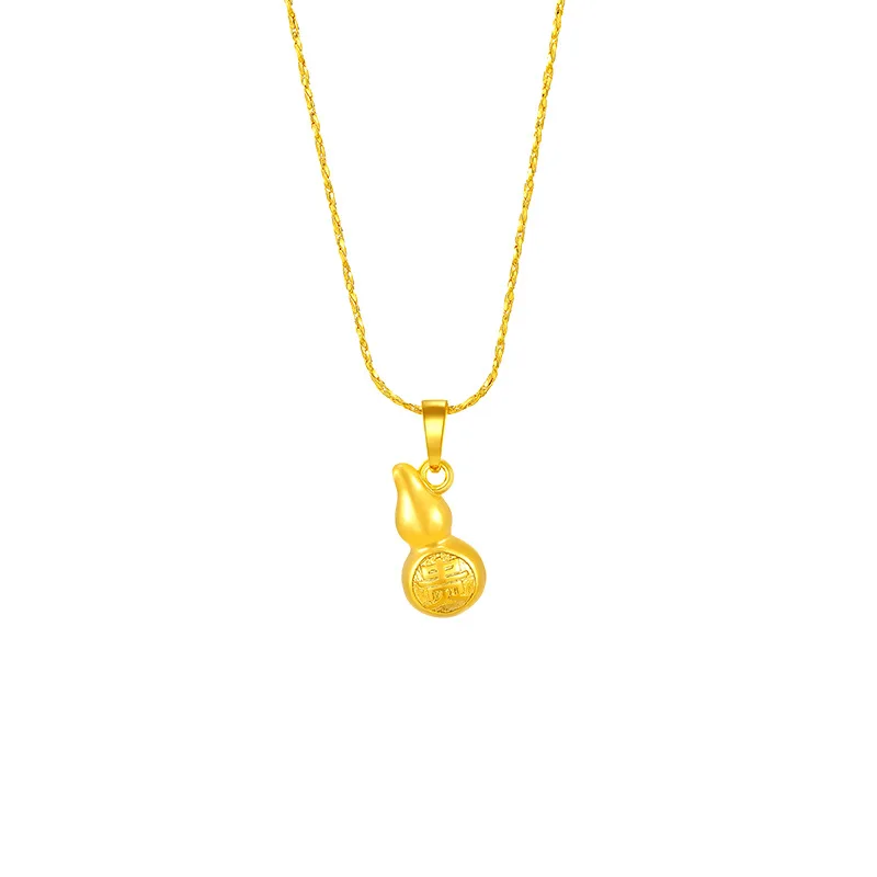 24K Gold Necklace Pendants for Women Men Retro Simple Rich Little Gourd Pendant Fine Jewelry Charms Birthday Gift(Without Chain)