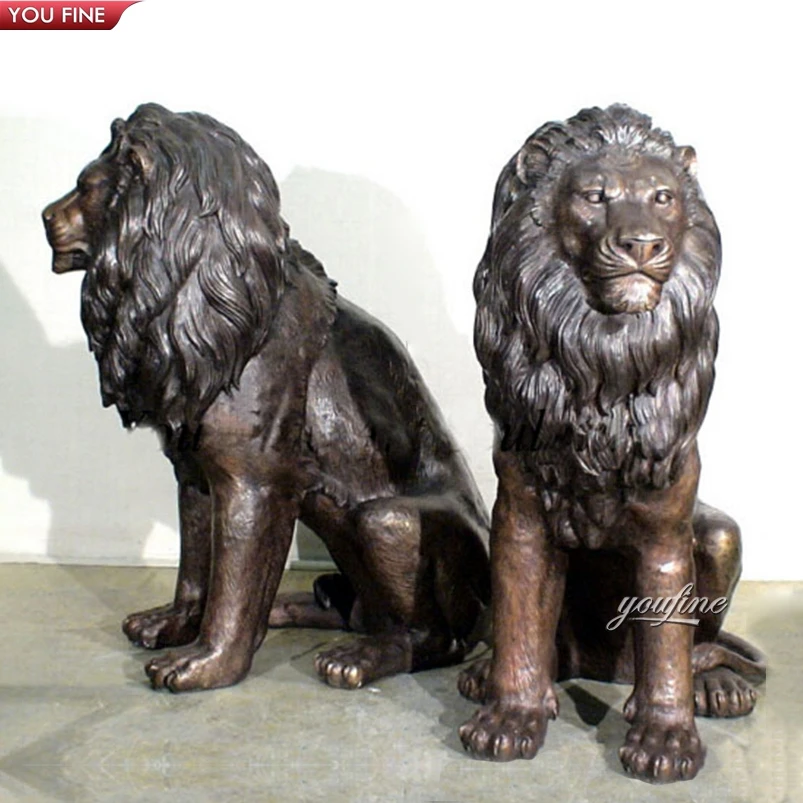 Large Outdoor Garden Antique Animlas Sculpture Bronze Sitting Lion Statue with Ball For Garden