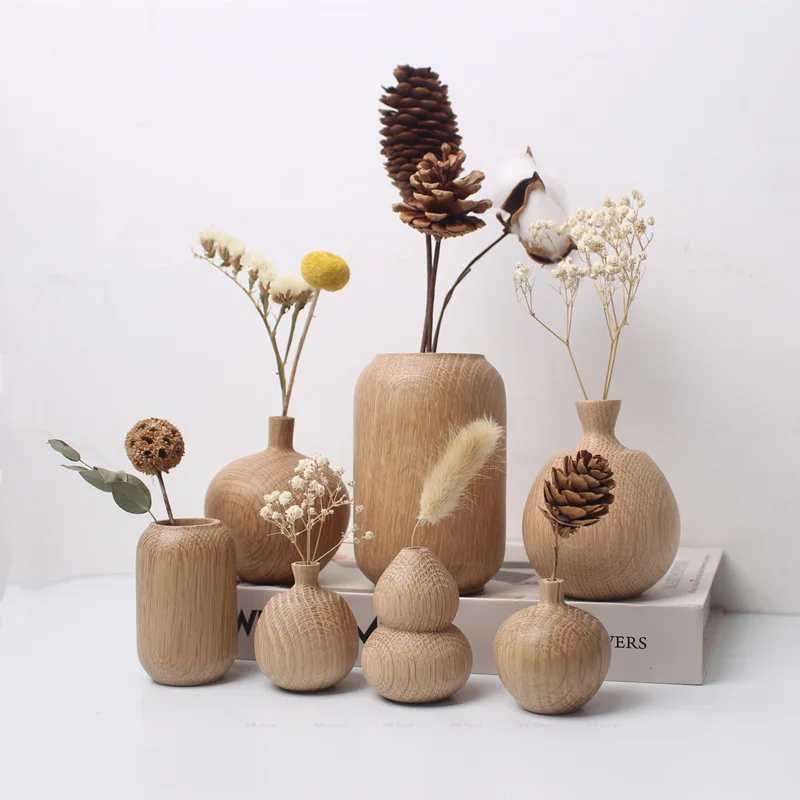 groceries style solid wood dried flowers florist wooden crafts wooden ins vase surprised Silent Wind home decorative ornaments